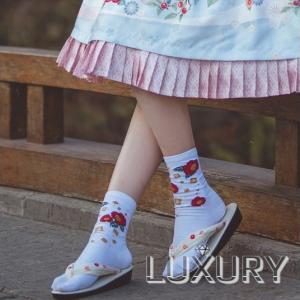 NyaNya 和ロリ ツバキ デザイン 足袋ソックス 靴下 可愛い 和装 ホワイト loli126007｜loliloli