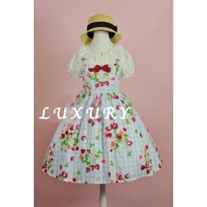 ロリータ服 Lulu's garden チェック柄フルーツジャンパースカート ジャンスカのみ JSK 甘ロリ 春夏 リボン｜loliloli