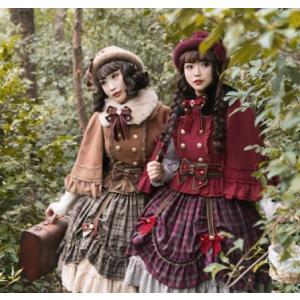 ロリータファッション ケープ ロリータ服 ケープ3色 レッド ブルー グリーン 無地 チェック パール調