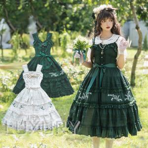 ロリータ服 ロリータファッション ジャンスカ5色 甘ロリ ガーリー ナチュラル ミディアム丈 通年 刺しゅう フラワー お花 かわいい 大きいサイズ