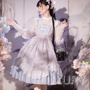 ロリータ服 ロリータファッション 華ロリジャンスカ 春夏 ミディアム ドレス ブルー レース お花モチーフ 刺しゅう かわいい きれいめ 上品 エレガ｜loliloli