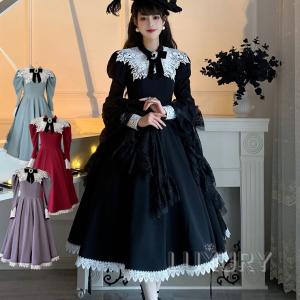 ロリータ服 リース ワンピース3色 春夏 ロング マキシ ドレス