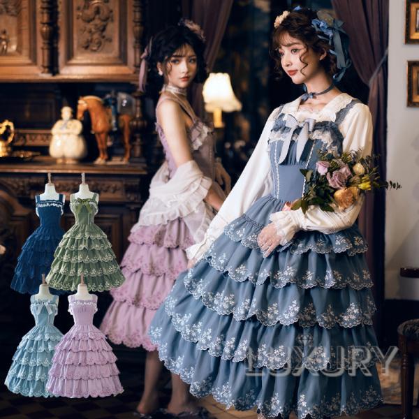 ジャンスカ 4色 GOTHIC LOLITA 春秋 ノースリーブ ドレス 甘ロリ クラロリ クラシカ...