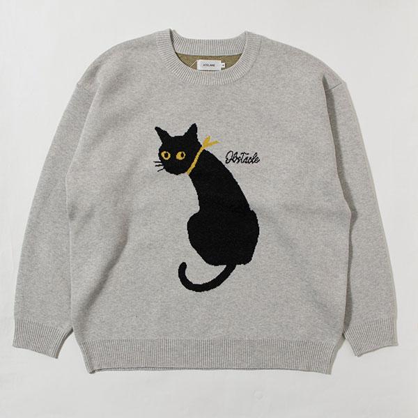 ATELANE アテレーン スウェットライクセーター 猫柄 SWEAT LIKE KNIT
