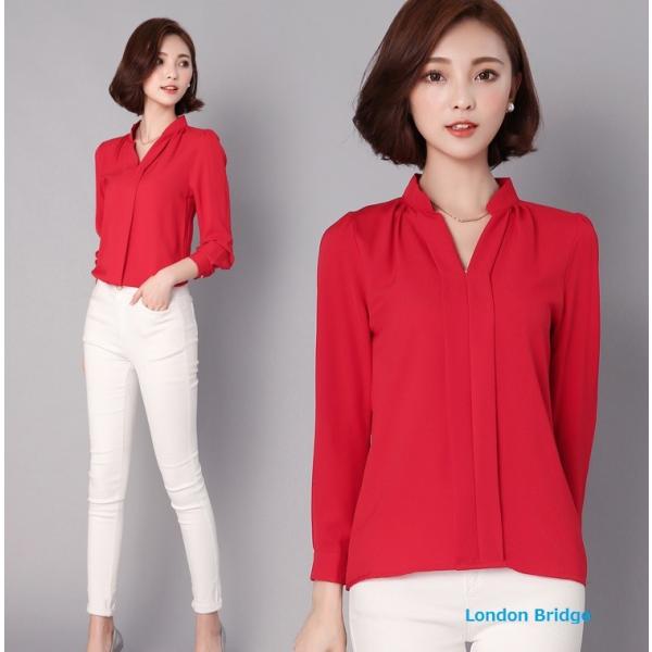 トップス シャツ ブラウス 長袖 デコルテ Vネック 着回し 着心地 ゆるさら シフォン オフィス ...