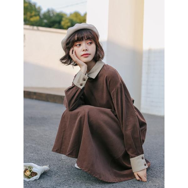 ワンピース ひざ丈ワンピース ミディアム丈 長袖 レトロ Aライン フレア ドルマン 送料無料 クリ...