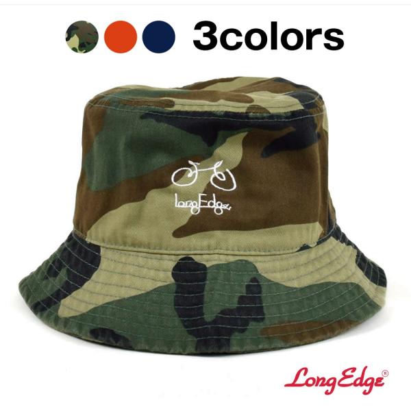 LE Bucket Hat バケットハット ロングエッヂ 刺繍ロゴ 手書き風　自転車 フェス カモ ...