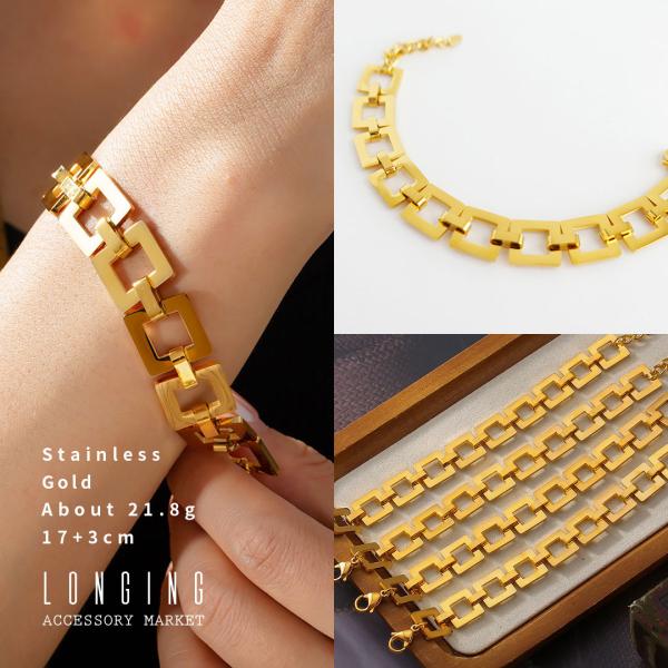 ブレスレット ステンレス レディース ロ型 チェーン ゴールド 17+3cm 18Kコーティング 金...
