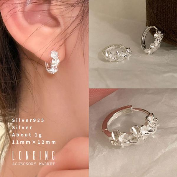 ピアス フープピアス レディース 花 フラワー シルバー シンプル 小ぶり 小さい silver92...