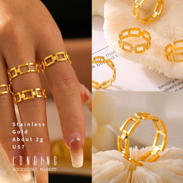 リング 指輪 ステンレス レディース ゴールド 18Kコーティング 金属アレルギー対応 Stainl...