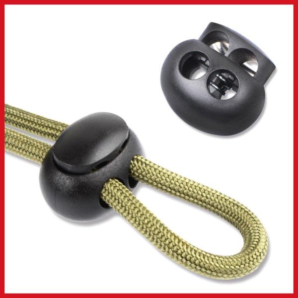 DYZD スプリングコードストッパー 2つ穴 2本紐用 丸型 穴径約6mm 10個入り ブラック