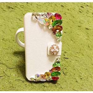 iphone 5 5s 6 6plus 手帳型 カード収納 デコ 真珠 スタンド付 ケース