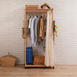 soldout 天然木カーテン付ハンガーラック幅76ｃｍ ナチュラル ブラウン 送料無料 to-0042-0043