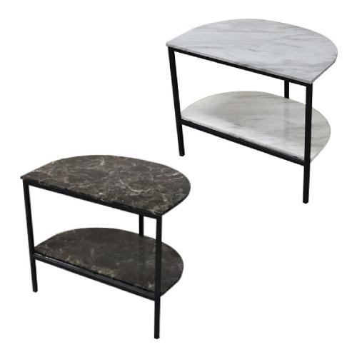 サイドテーブル 大理石柄 半円 幅60×奥行39×高さ50cm ナイトテーブル ローテーブル おしゃ...