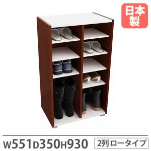 法人限定 靴箱 2列 幅551×奥行350×高さ930mm ダークブラウン シューズボックス シューズラック スリッパラック 下駄箱 おしゃれ オフィス 国産 PLD-57P