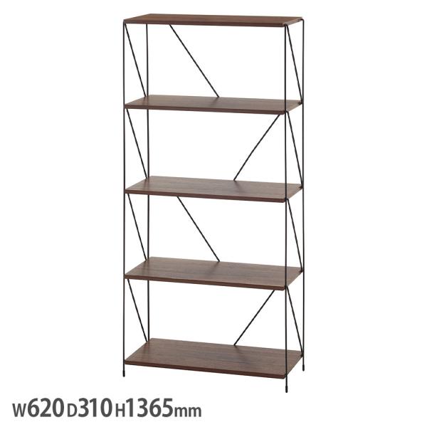 EZBOワイヤーラック5段 幅620×奥行310×高さ1365mm ミディアムブラウン オープンラッ...