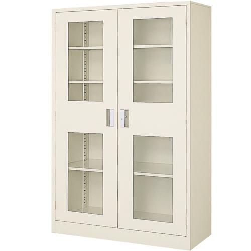 法人限定  ガラス両開き書庫 幅1200mm 鍵付き 書庫 キャビネット 戸棚 備品庫 書棚 収納 ...