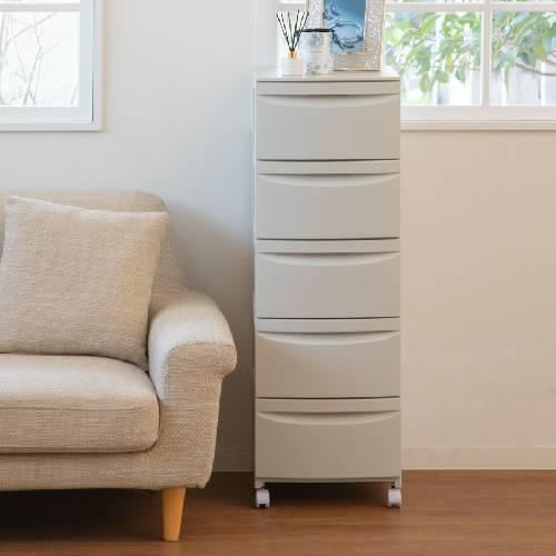 ルーセント365 チェスト 5段 キャスター付き タンス スリムチェスト 引き出し 脚付き 衣類収納...