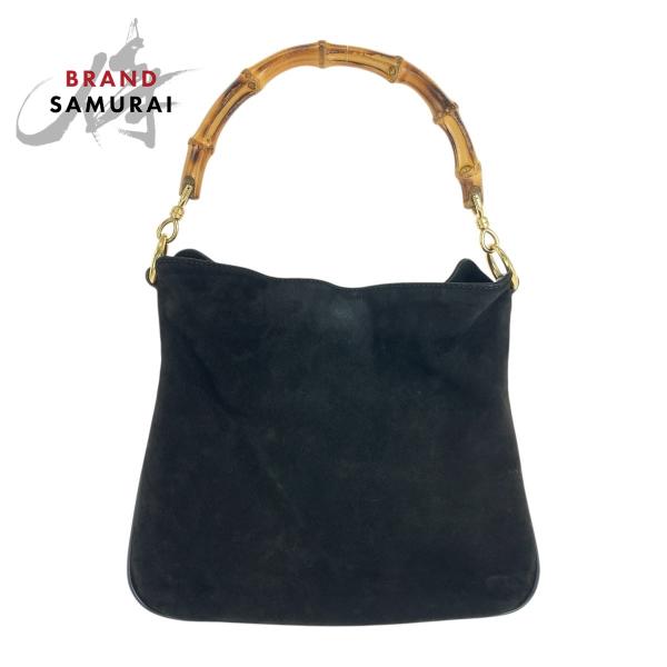 GUCCI グッチ バンブー ブラック 黒 ゴールド金具 スウェード 001 8638 ショルダーバ...