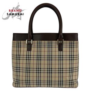 BURBERRY バーバリー ノバチェック ベージュ 薄茶色 シルバー金具 キャンバス レザー ハンドバッグ トートバッグ レディース 404565｜loopinc2019ys