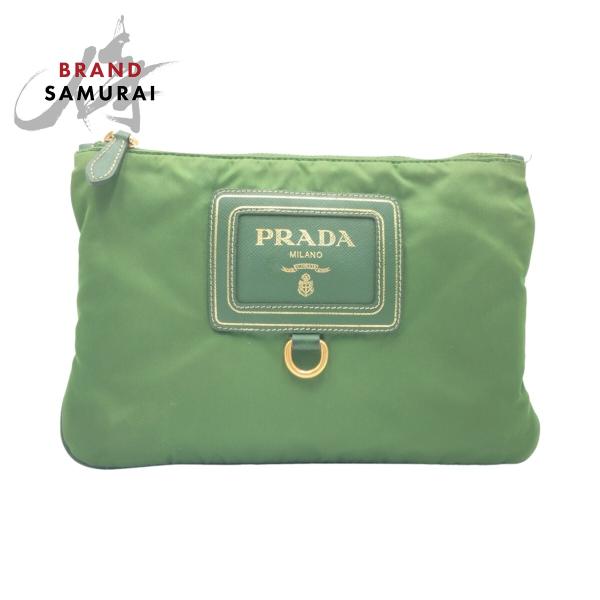 PRADA プラダ テスート グリーン 緑 ゴールド金具 ナイロン ポーチ 小物入れ レディース 4...