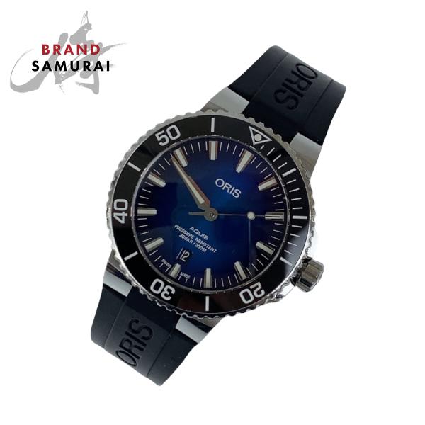 美品 ORIS オリス アクイスデイト ブルー ブラック ステンレススチール/シリコン 01 733...