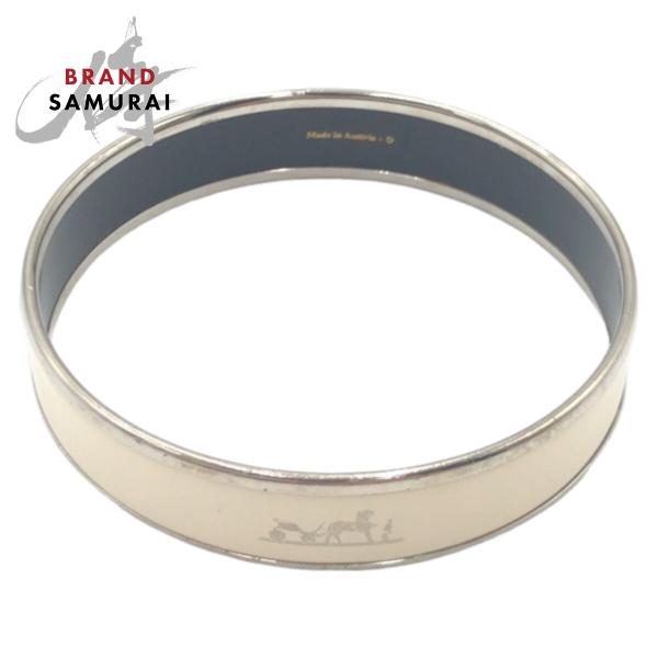 HERMES エルメス エマイユMM カレーシュ ベージュ シルバー金具 メッキ ブレスレット バン...
