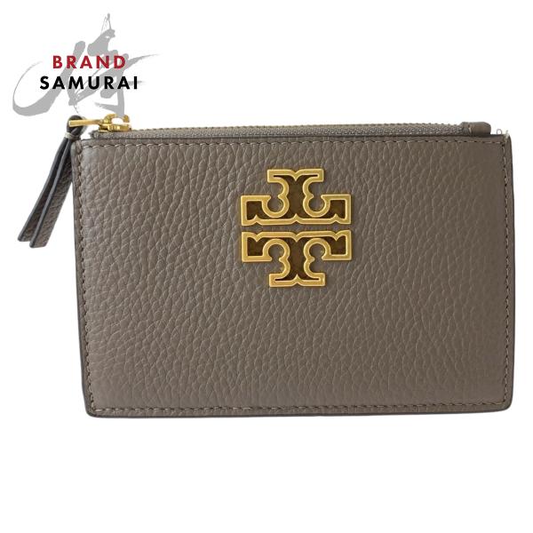 美品 Tory Burch トリーバーチ グレージュ ゴールド金具 レザー コインケース フラグメン...