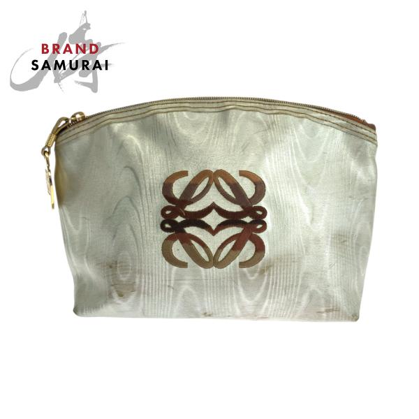 LOEWE ロエベ ヴィンテージ アナグラム ホワイト ゴールド金具 ナイロン ポーチ 化粧ポーチ ...