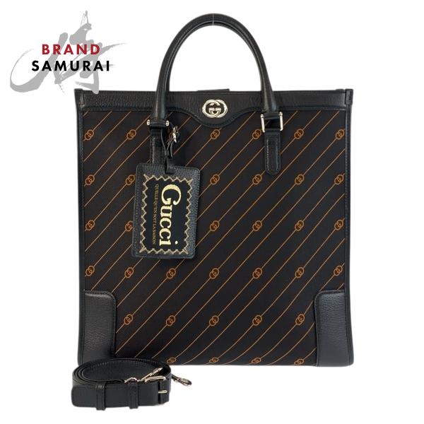 超美品 GUCCI グッチ インターロッキング ブラック 黒  オレンジ 752586 トートバッグ...