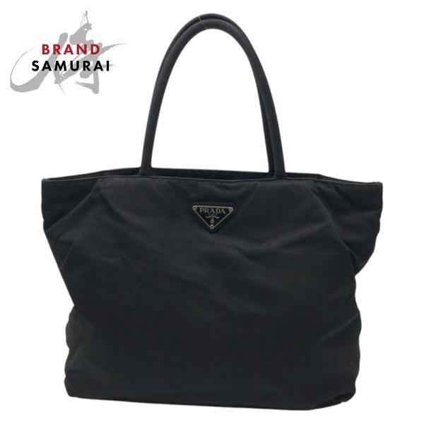 美品 PRADA プラダ テスート 三角ロゴ ブラック 黒 ナイロン トートバッグ ハンドバッグ レ...