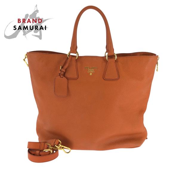 PRADA プラダ ヴィッテロダイノ ロゴ オレンジ ゴールド金具 レザー BN1713 ショルダー...