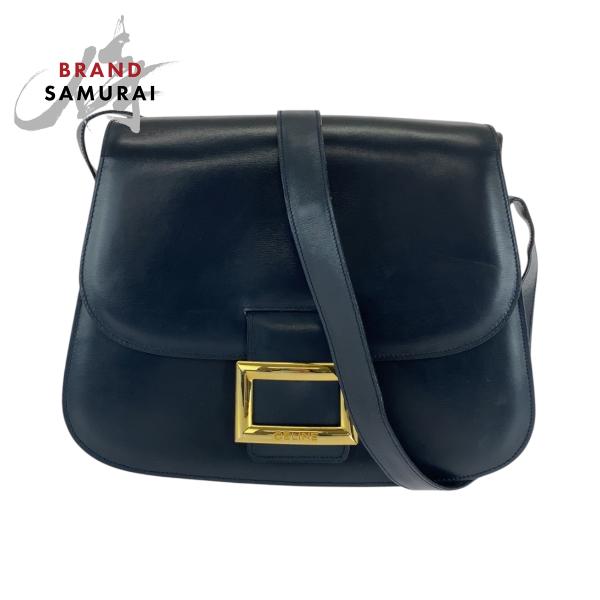 美品 CELINE セリーヌ ヴィンテージ ブラック 黒 ゴールド金具 レザー ショルダーバッグ ポ...