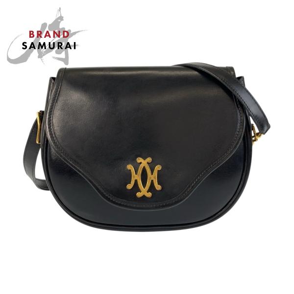 美品 HERMES エルメス ヴィンテージ ブラック 黒 ゴールド金具 レザー ショルダーバッグ ポ...