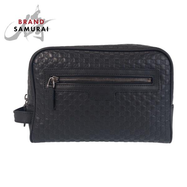 美品 GUCCI グッチ マイクログッチシマ ブラック 黒  レザー 419775 セカンドバッグ ...