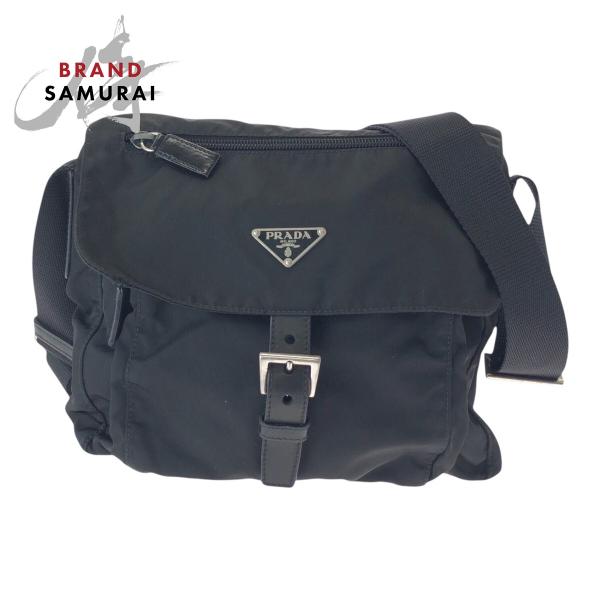 PRADA プラダ テスート 三角ロゴプレート ブラック 黒 シルバー金具 ナイロン 50 斜め掛け...