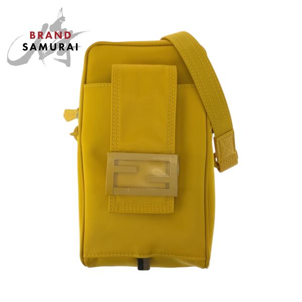 超美品 FENDI フェンディ ロゴ イエロー イエロー金具 ナイロン 7AS056 AG0P ショ...