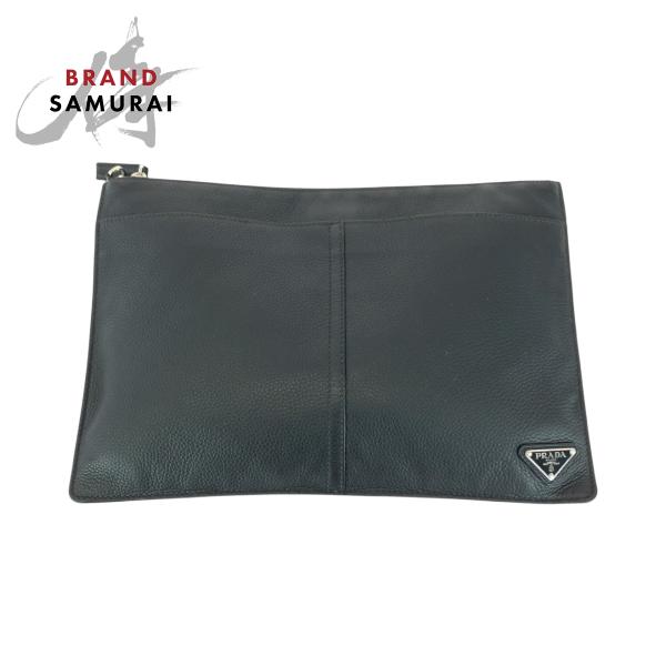 美品 PRADA プラダ ヴィッテロ シティ 三角ロゴプレート ブラック 黒 シルバー金具 レザー ...