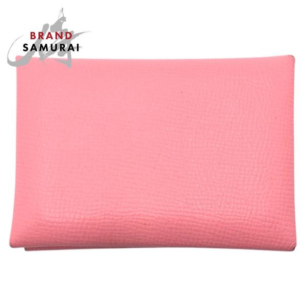 美品 HERMES エルメス カルヴィ デュオ ピンク シルバー金具 ヴォーエプソン コインケース ...