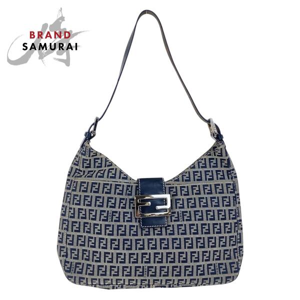 美品 FENDI フェンディ ヴィンテージ ズッキーノ ネイビー シルバー金具 キャンバス/レザー ...