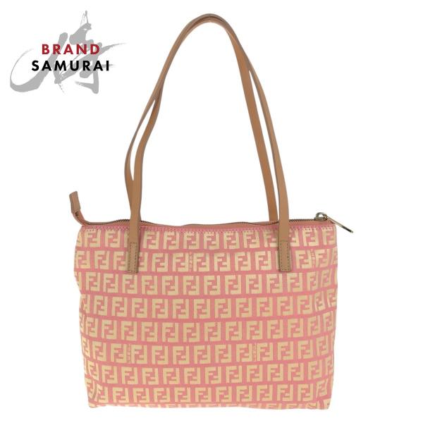 美品 FENDI フェンディ ズッキーノ ピンク ベージュ キャンバス/レザー 2305 8BH02...