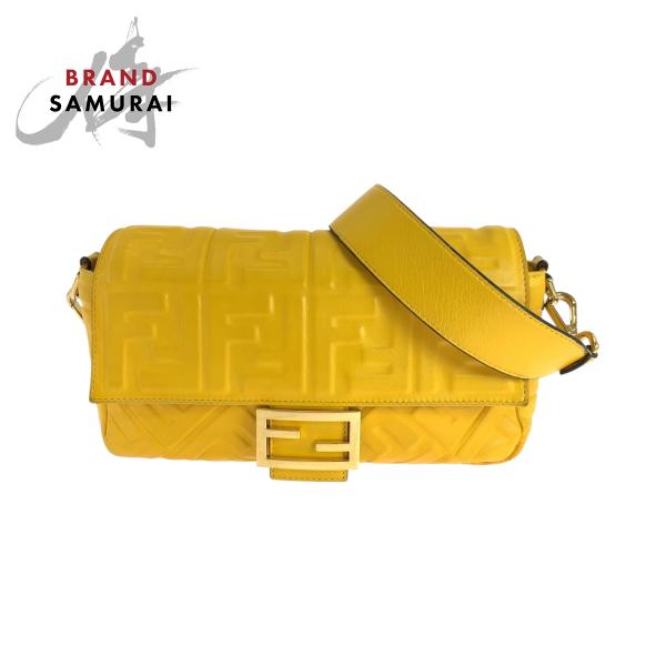 美品 FENDI フェンディ ズッカ マンマバケット イエロー ゴールド金具 レザー 8BR600 ...