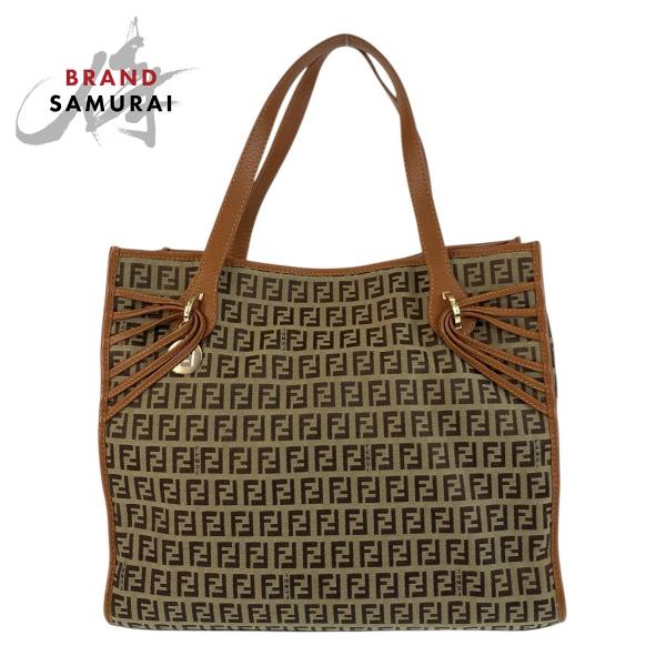 FENDI フェンディ ズッキーノ ブラウン ゴールド金具 キャンバス/レザー 8BH153 トート...