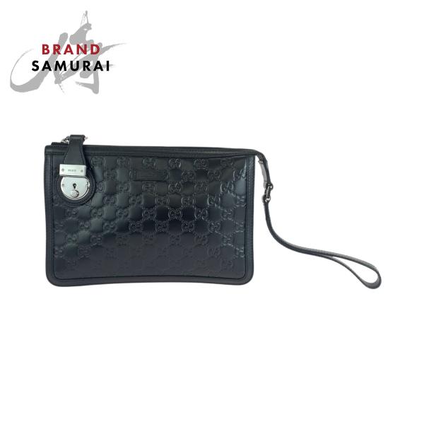 美品 GUCCI グッチ グッチシマ ブラック 黒 シルバー金具 レザー 152600 セカンドバッ...