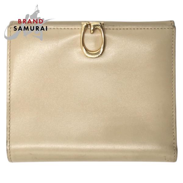 GUCCI グッチ Gクリップ ベージュ ゴールド レザー 折財布 二つ折り財布 コンパクトウォレッ...