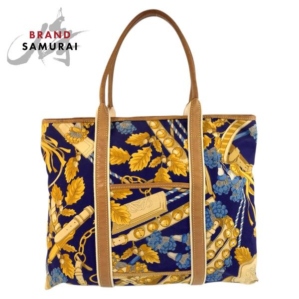 美品 LOEWE ロエベ ヴィンテージ ブルー マルチカラー キャンバス/レザー トートバッグ ショ...