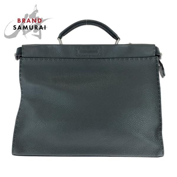 FENDI フェンディ セレリア ピーカブー グレー シルバー金具 レザー 7VA406 ビジネスバ...