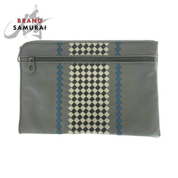 美品 BOTTEGAVENETA ボッテガヴェネタ イントレチャート グレー ガンメタ金具 レザー ...
