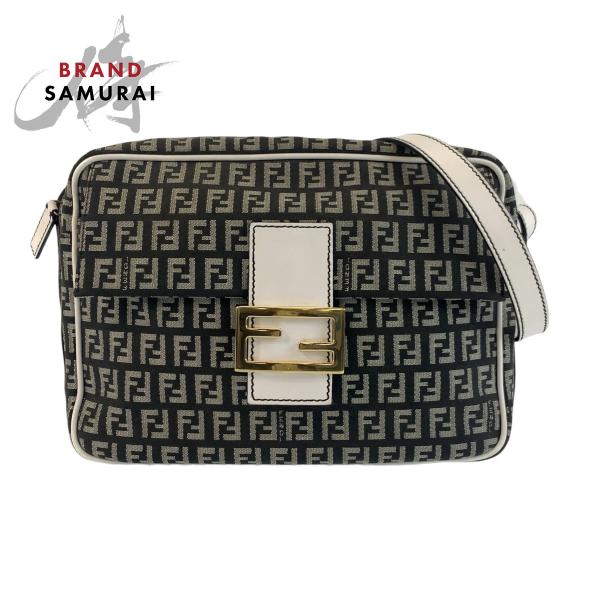 美品 FENDI フェンディ ズッキーノ マンマ ブラック 黒 ホワイト ゴールド金具 キャンバス/...