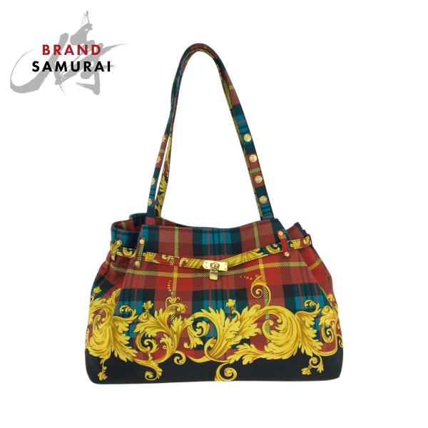美品 VERSACE ヴェルサーチ ヴィンテージ バロック柄 マルチカラー ゴールド金具 コットン ...